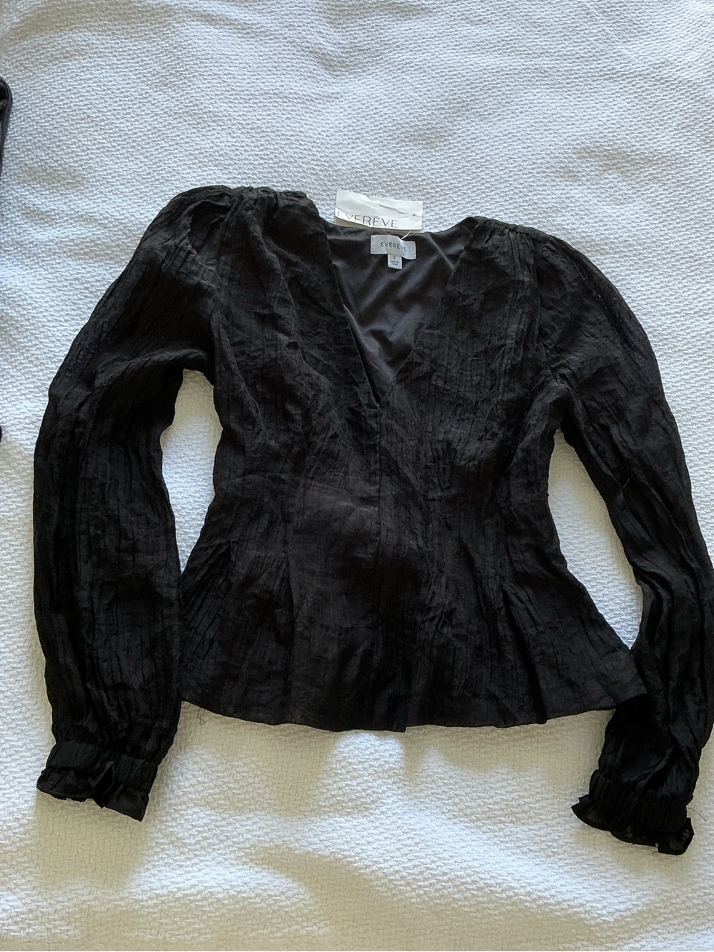 Evereve Black V-Neck Textured Peplum Blouse